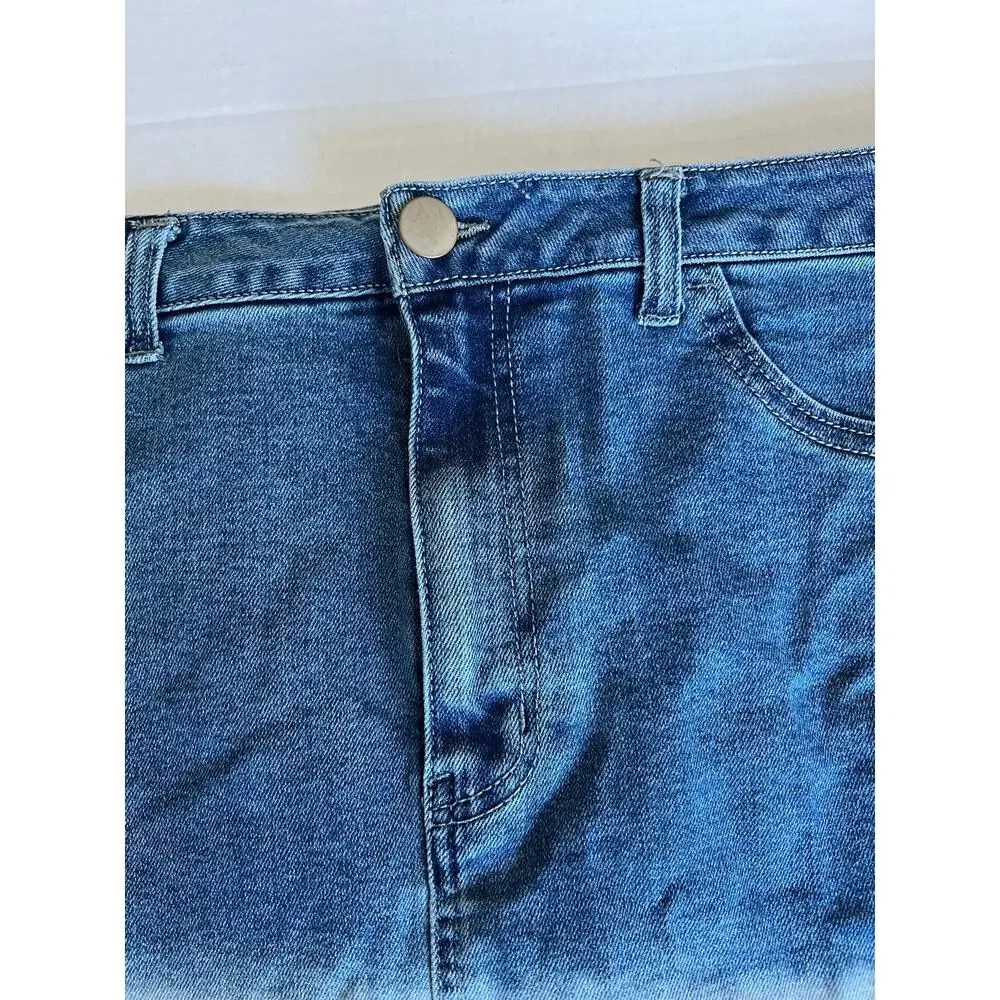 WILD FABLE Ombré Blue White  To Yellow Fade Stretch Denim‎ Jean Mini Skirt Sz 16